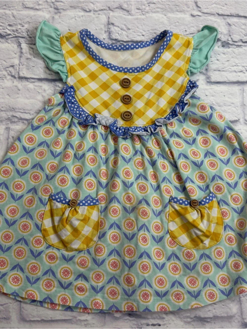 Serendipity Toddler Girls Light Blue/Yellow Top. Size 2T